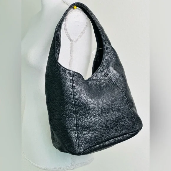 Talbots Black Pebbled Leather Hobo Shoulder Bag Medium Size - Picture 2 of 8